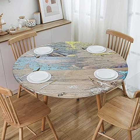 TUSBUIR Round Fitted Tablecloth with Elastic Edge, Rustic Wood Texture 2 100% Waterproof Oil Proof Polyester Tablecloth for Indoor and Outdoor Small Cover