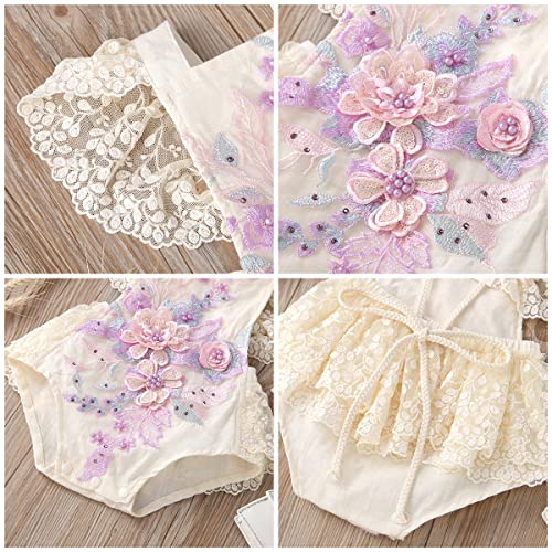 ODASDO Baby Girl Lace Romper Delicate Embroidery Backless Bodysuit with Flower Headband 2pcs Cake Smash Outfit…4
