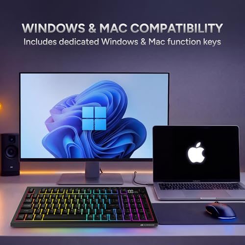 Image of KARNAGE by EVM Visage 95 RGB Backlit Wireless Gaming Keyboard [95 Keys] Triple Mode BT 5.0, 2.4GHz & USB-C | Semi- Mechanical | Volume Knob & Display | 2000mAh | Win & Mac | 2 Yr Warranty | White Blue
