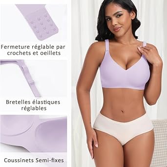 Soutien-Gorge Sans Armature DIKER - Bralette Push-up Confort, Sans Coutures, Bretelles Réglables - Pour Toutes Les Tailles, Tous Les Jours