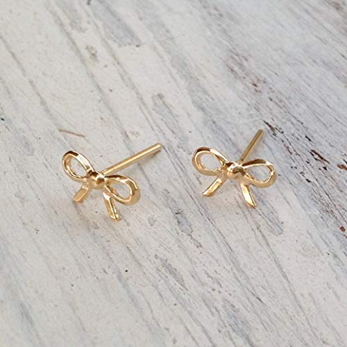 Gold Bow Tie Ribbon Tiny Stud Earrings 14K Gold Filled Women Girl Jewelry #TOP6