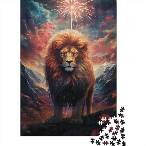 Puzzle de 1000 piezas de león majestuoso y cielo mágico para adultos (70x50 cm)