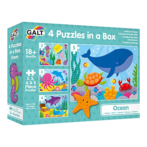 Galt, 4 Puzzles in a Box - Ocean, Jigsaw Puzzles for Kids 4,6,8 and 12 piece puzzles, Ages 18 months Plus