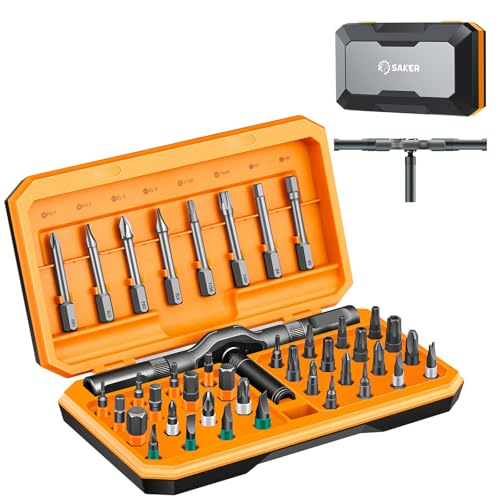 Saker 42 in 1 Magnetic Screwdriver Set, Multi Bit Ratchet Screwdriver Set with T Handle & Storage Case for Furniture, Computer, Bicycle, Electronic Repair and DIY Gifts Orange