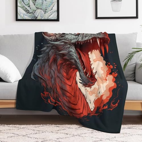 Manta de franela suave para sofá de 140 x 180 cm con estampado de dragón 3