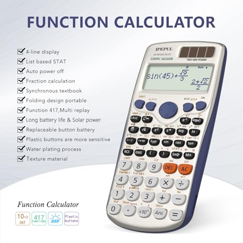 Calculadora científica solar, calculadora científica IPepul com 417 cálculos multifuncionais, visor