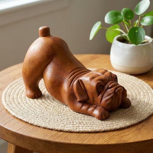 Estatua Decorativa Bulldog en Madera Tallada a Mano miniatura 4