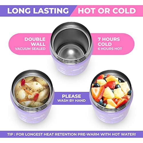 Image of Bento Box with Stainless Steel Thermo, Insulated Lunch Bag, Ice Pack Set for Kids - 5 Compartments, Lunches or Snack Container for Girls, Toddlers Daycare Pre-School, Kindergarten Purple Unicorn