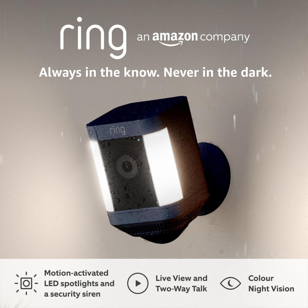 Ring Spotlight Cam Plus Battery | Wireless outdoor Security Camera 1080p HD Video, Two-Way Talk, LED Spotlights, Siren, alternative to CCTV system | 30-day free trial of Ring Subscription