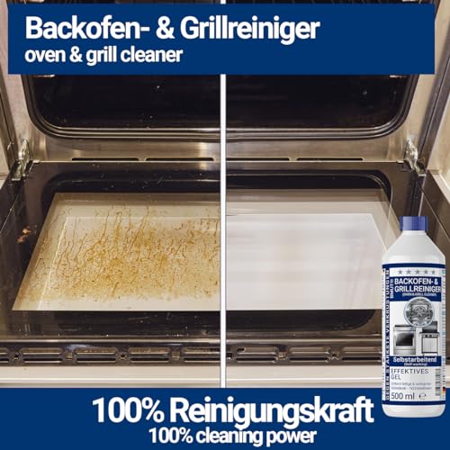 1000ml Backofenreiniger extra stark | mit Pinsel | Gel Paste | Grillreiniger | gegen Eingebranntes & Verkrustungen | selbstarbeitend (2x500ml)