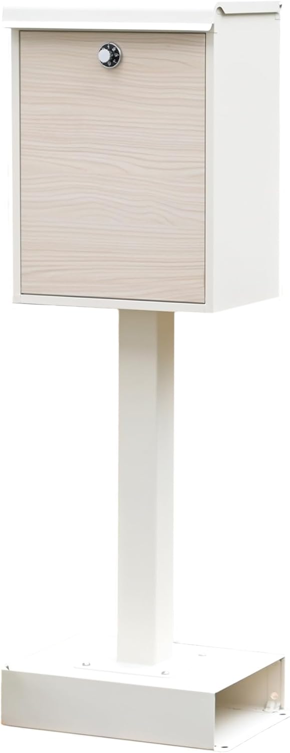 Yamazen YTX0055-1 Mailbox, Outdoor, Waterproof, Stand, Mailbox, Width 14.0 x Depth 9.4 x Height 39.0 inches (35.5 x 24 x 99 cm), White/Wood Grain