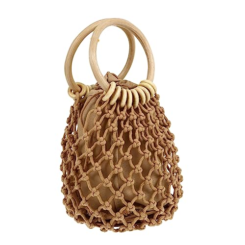 Ipetboom Beach Mesh Straw Bag Women's Fashion Drawstring Clutch Straw Summer Bags Small Pouch for Phone Lipstick