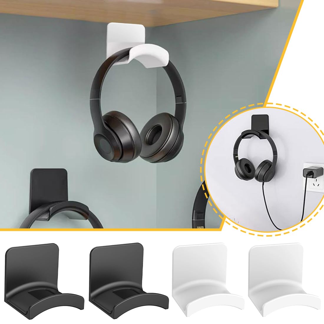 4 pezzi Supporto da Parete per Cuffie porta cuffie da scrivania porta cuffie gaming Universale GancioAppendi Cuffie staffa stand al Muro, Alla Scrivania al Tavolo (Nero e Bianco