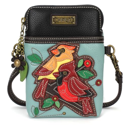 Image of CHALA Bird Collection Cell Phone Crossbody Purse-Women PU Leather /Canvas Multicolor Handbag with Adjustable Strap
