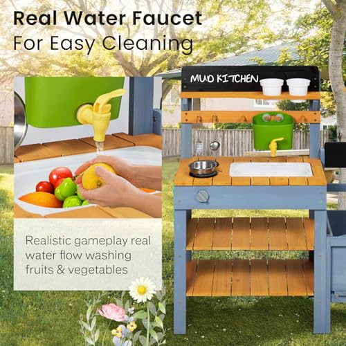 Image of Frogprin Mud Kitchen for Kids, Outdoor Play Kitchen with Planter Box, mud Kitchen Accessories, Gardening Tool Toy Set, Removable Sink Faucet, Wooden Pretend Kitchen for Boys Girls 3+ Indoor
