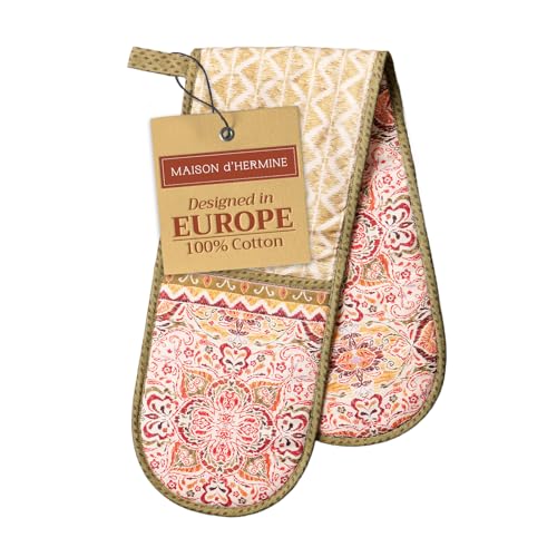 Maison d' Hermine Damasco 100% algodón doble horno guante barbacoa cocina guantes hornear...