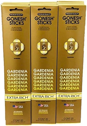 Gonesh Incense Sticks Extra Rich Collection: Gardenia 12 Pack (20 Sticks/Pack)