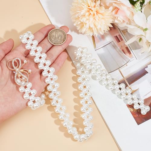 CRASPIRE Pearl Elastic Chain Belt Adjustable Stretchy Chain Dress Crystal Waist Strap Waistband for Women Fashion Bow Dress3