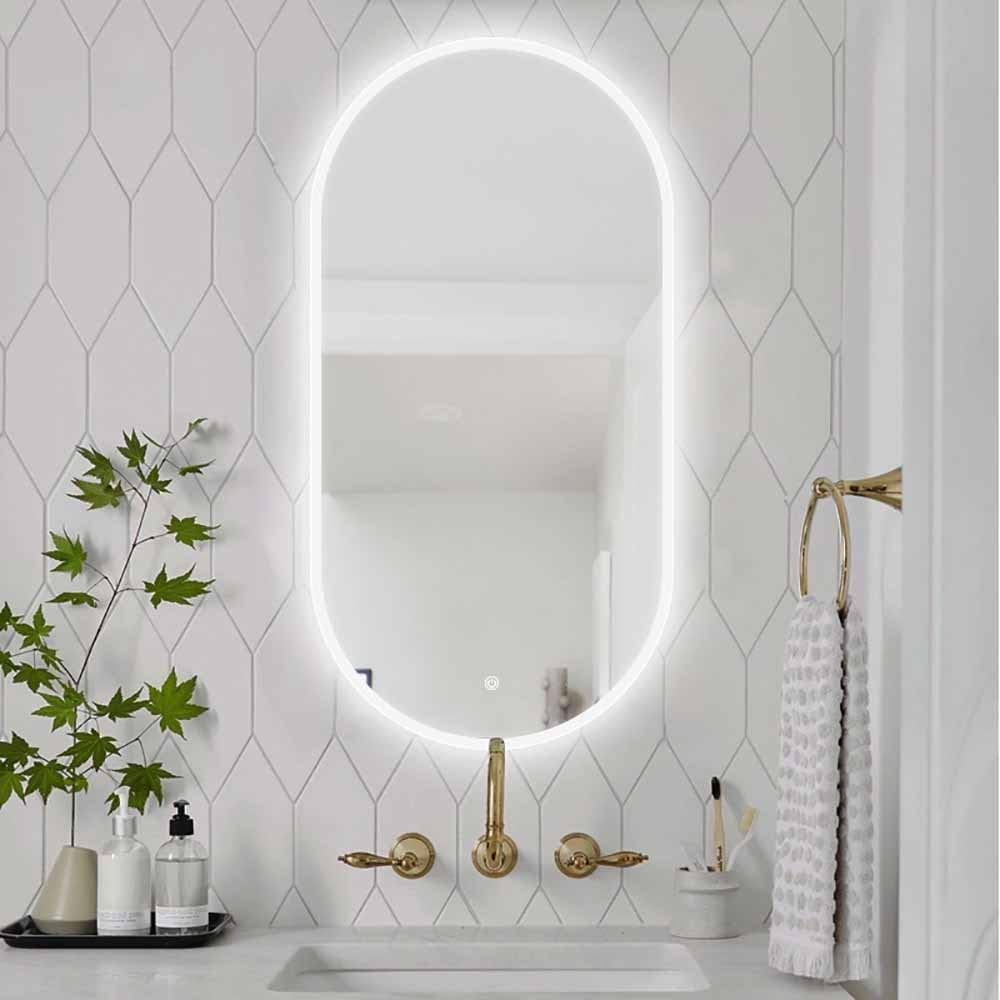 Decmiroor 60x120cm LED Espejo Ovalado para Baño, Espejo de Maquillaje Pared con Luz LED de 3 Colores, Antivaho Regulable, sin Marco, Control Tactil(Vertical,20x32inch)