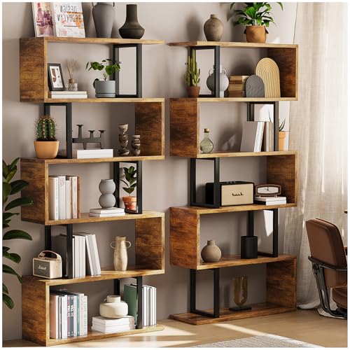 Catálogo de Estantes Walmart disponible en línea. 46 SIMPLE ESPACIO Librero Organizador en S con 6 Niveles - Estante para Sala de Madera y Hierro, Diseño Abierto Minimalista 157x60x24 CM (Color Retro)