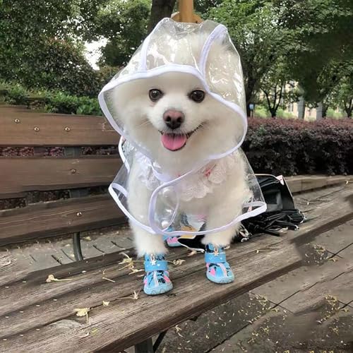 Syiyunran Regenjacken Hund Wasserdicht - White Trim, 1pc, Dog Raincoat für Hunde Mit Einem Gewicht Von 3,5-4,5kg, Regenjacken für Hunde Einfach zu Tragen, Winddicht und Regenfest Regencape
