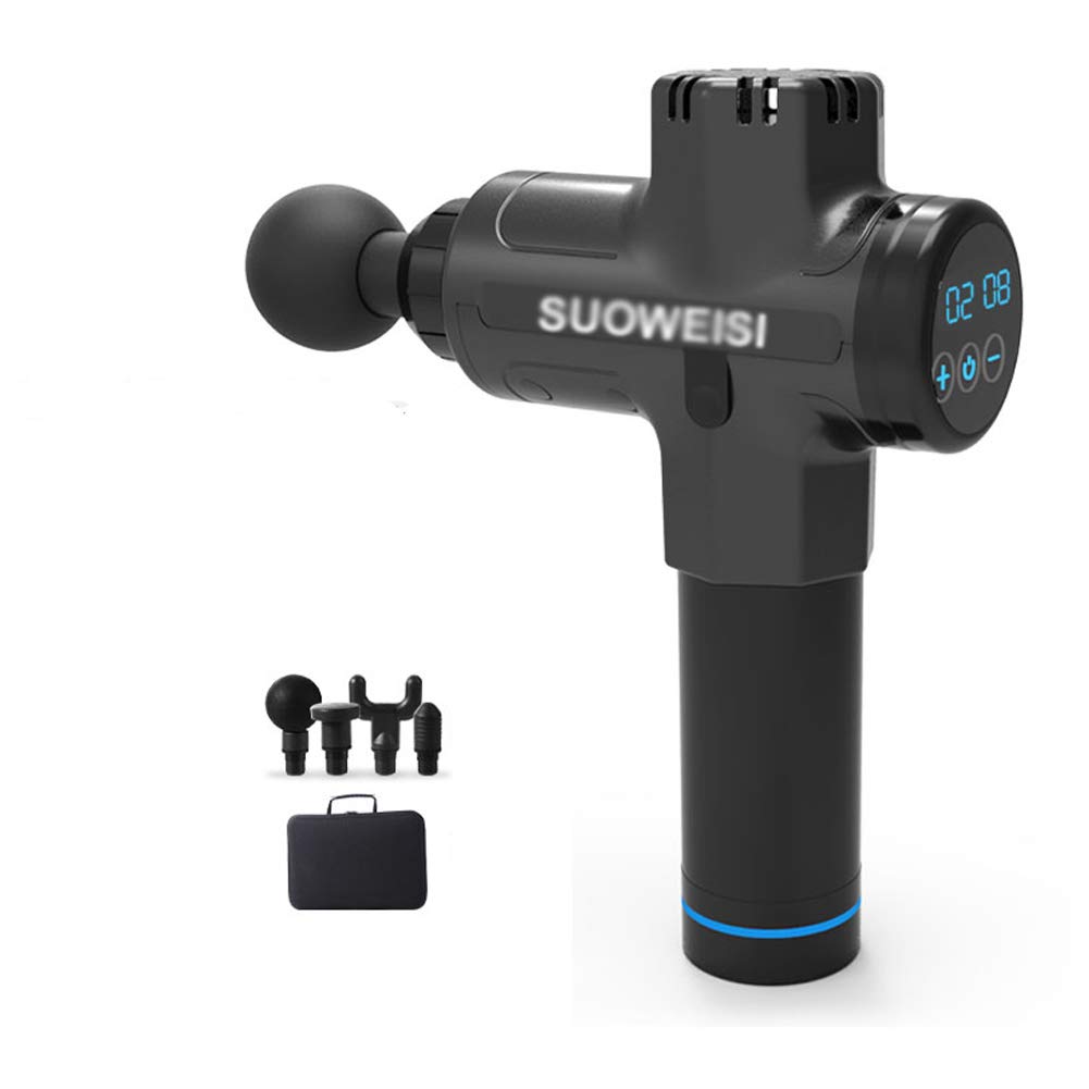 Pistola per Massaggi, Massaggiatore Muscolare Palmare per Tessuti Profondi, Pistola A Fascia Regolabile 2400mAh 20 velocità con 4 Teste di Massaggio, Riduzione Intelligente del Rumore