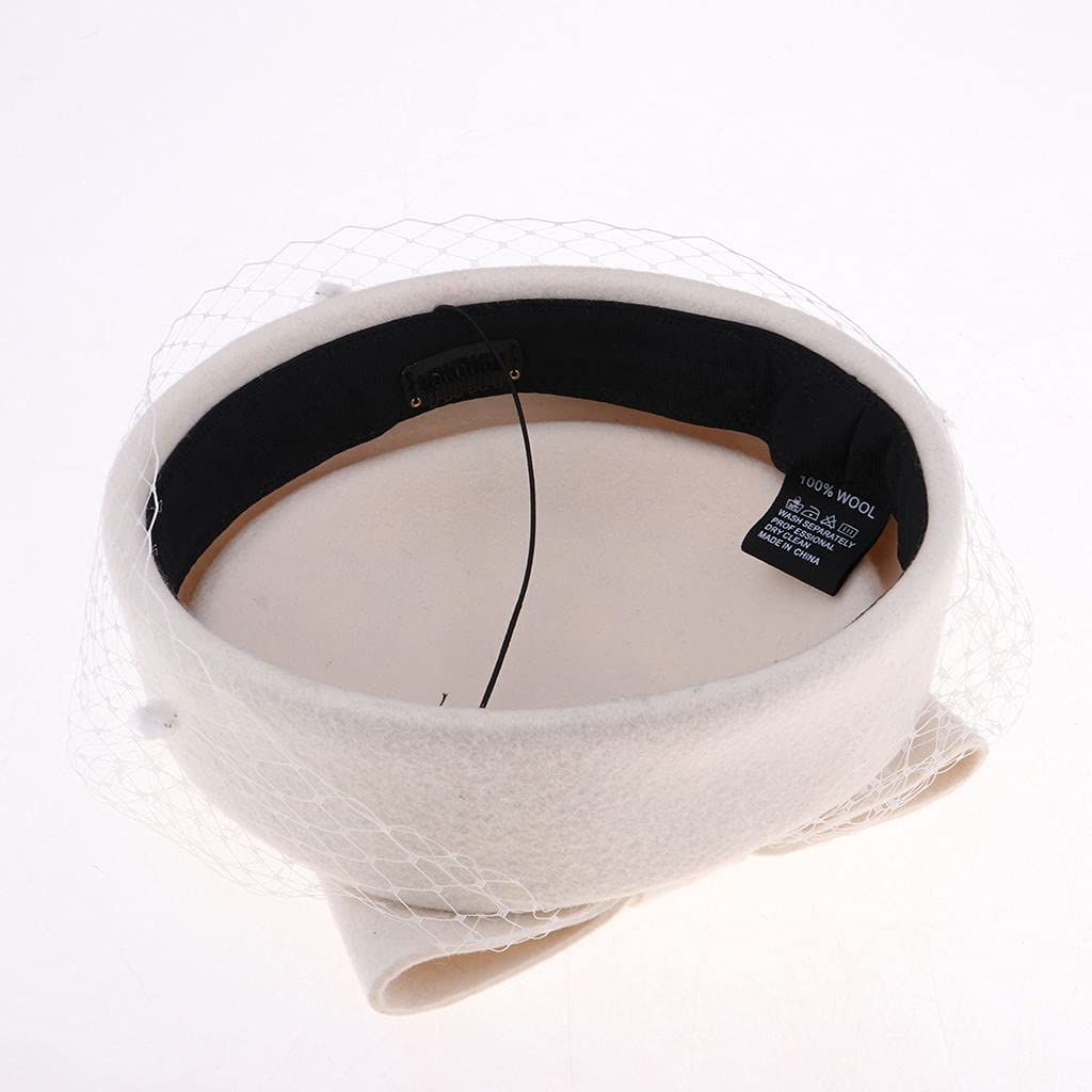 Vintage KaschmirKaschmirwolle Schleier Pillbox Hut Cap Bow Fascinator Hut Derby Race Headwear, Weiß