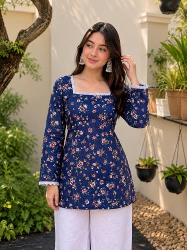 Image of Avayayat Women's Printed Short Kurti for Girls | Regular Wear Flared Tunic Top | Stylish & Comfortable Rayon Kurti