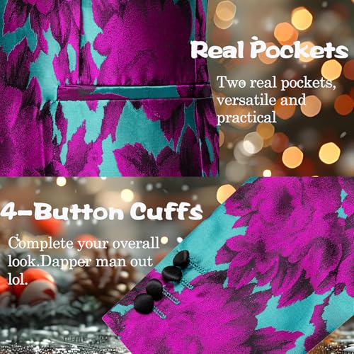 Barry.Wang Mens Flowers Blazer Suit Jacket Floral Jacquard Notched Lapel Tuxedo Casual Sport Coat Disco Prom Wedding Party3