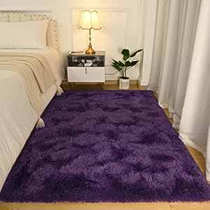 Softlife Rug for Bedroom 4×5.3 Feet Area Rug for Living Room Super Soft Shaggy Rugs for Kids Room Fluffy Fuzzy Carpets Long Plush Bedside Rug Nursery Christmas Home Decoration for Boys Girls, Purple
