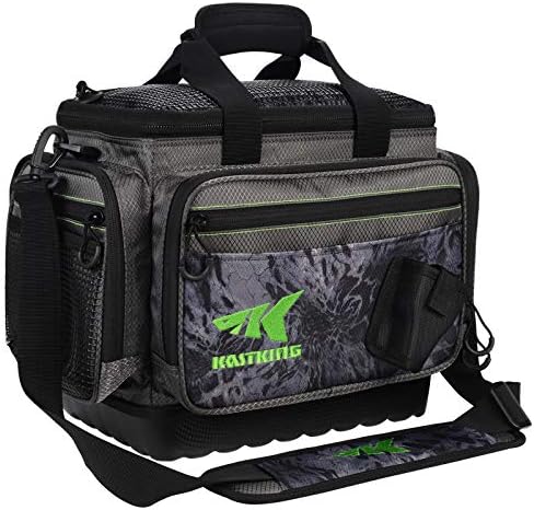 KastKing Fishing Tackle Bags, Saltwater Resistant Fishing Bags, Waterproof Fishing Gear Bag, Medium-Hoss,(Without Trays, 15x11x10.25 Inches), Blackout