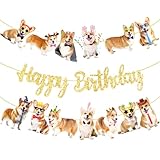 Corgi Birthday Party Banners 3Pcs Corgi Birthday Decorations Dog Banner Dog Party Decorations for Pet Puppy Baby Shower Supplies