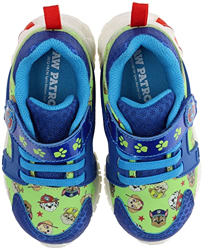 Paw Patrol Light-Up Running Shoes for Kids, Mismatch Sneaker with Hook-and-Loop Strap, Blue/Green, Little Kid Size 112