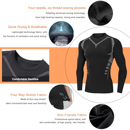 Men's Compression Shirt Athletic Sports Long Sleeve Baselayer Quick-Drying Breathable Running Shirt for Fitness3