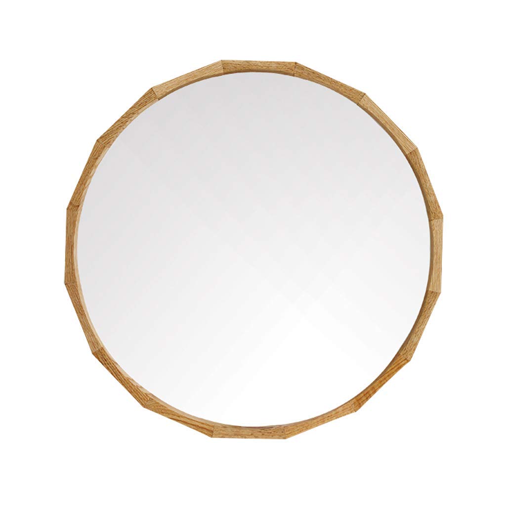 TYUHDUYUR Simple Oversize Decorative Mirror Solid Wood Framed Round Hanging Mirror HD Vanity Glass Mirror for Bathroom Bedroom Living Room Diameter 50CM