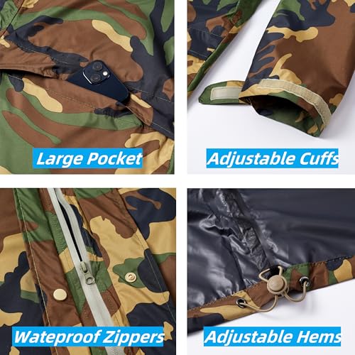 Image of Rain Suit, Rain Gear for Men Waterproof, Camo Rain Jacket, Lightweight Rain Coat