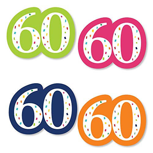 60th Birthday - Cheerful Happy Birthday - DIY Shaped Colorful Sixtieth Birthday Party Cut-Outs - 24 Count