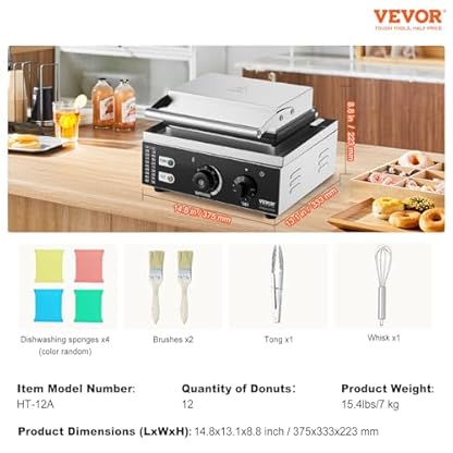 VEVOR Elektrischer Donutmaker, 1550 W Kommerzielle Donutmaschine mit Antihaftbeschichtung, 12-Loch-Waffelmaschine mit Doppelseitiger Heizung für 12 Donuts, für Restaurants und den Heimgebrauch – Bild 8