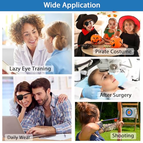 Image of 2 Pcs 3D Eye Patches for Adults, Adjustable Medical Eyepatch for Right or Left Eye,One Eye Cover for Amblyopia Lazy Eye,Pirate Costume(Blue,Skin Color)