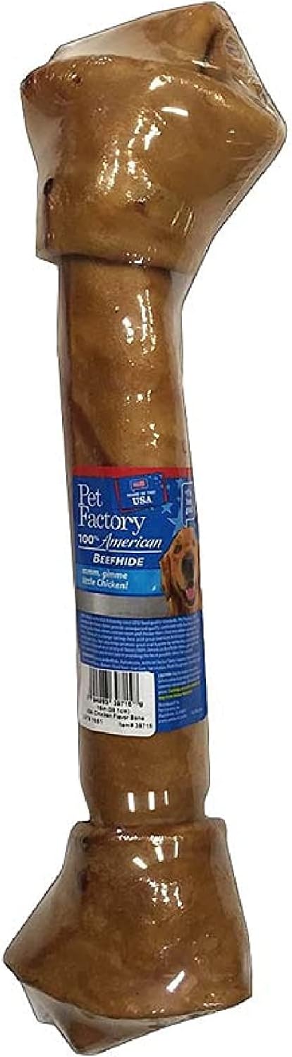 Pet Factory 100% Made in USA Beefhide 15" Knotted Bone Dog Chew Treat - Chicken Flavor, 1 Count/1 Pack
