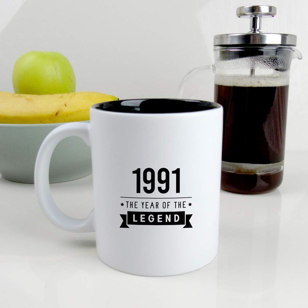 eBuyGB Fortieth Gift for Dad Engraved Black Reveal Coffee Mug-1991 Year of The Legend Design-30th Birthday, Men-350ml Tea Cup, Ceramic