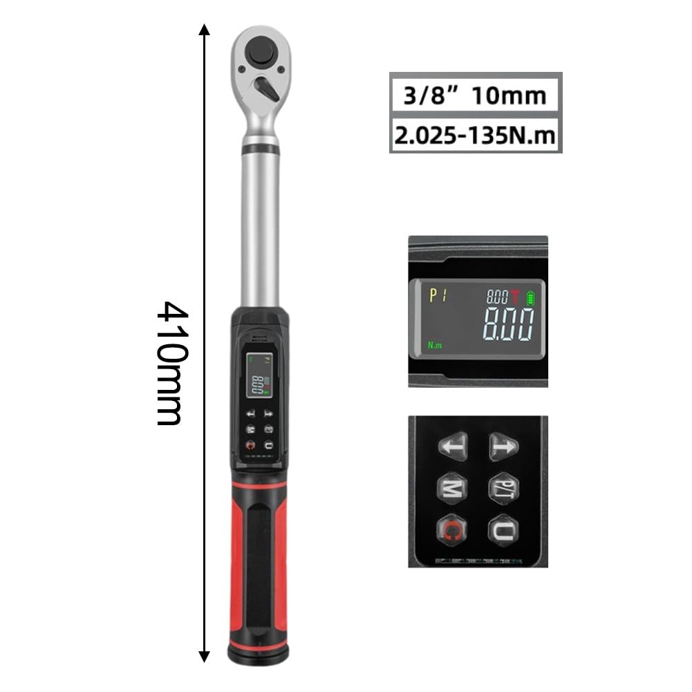 Llave dinamométrica digital de 1/4 3/8 1/2 pulgadas con zumbador de vibración y LED, 10-135N.para llave electrónica m, 9 modos preestablecidos, modo pico/pista, registro de datos de coche