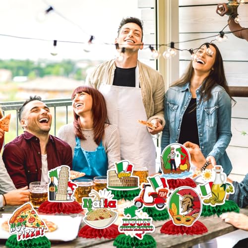 Image of Italian Themed Party Decorations - 9 Pcs Italian Party Decorations Honeycomb Centerpieces for Tables, Flag Red White and Green Italian Birthday Party Supplies