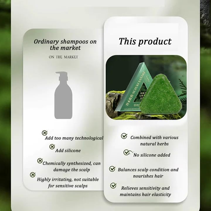 Miniatura 4 de Nature Triangle - Barra de champú, barra de champú Usman Grass, Nature Seven Green Soap Champús, calmante y fortalece el cabello para mujeres y