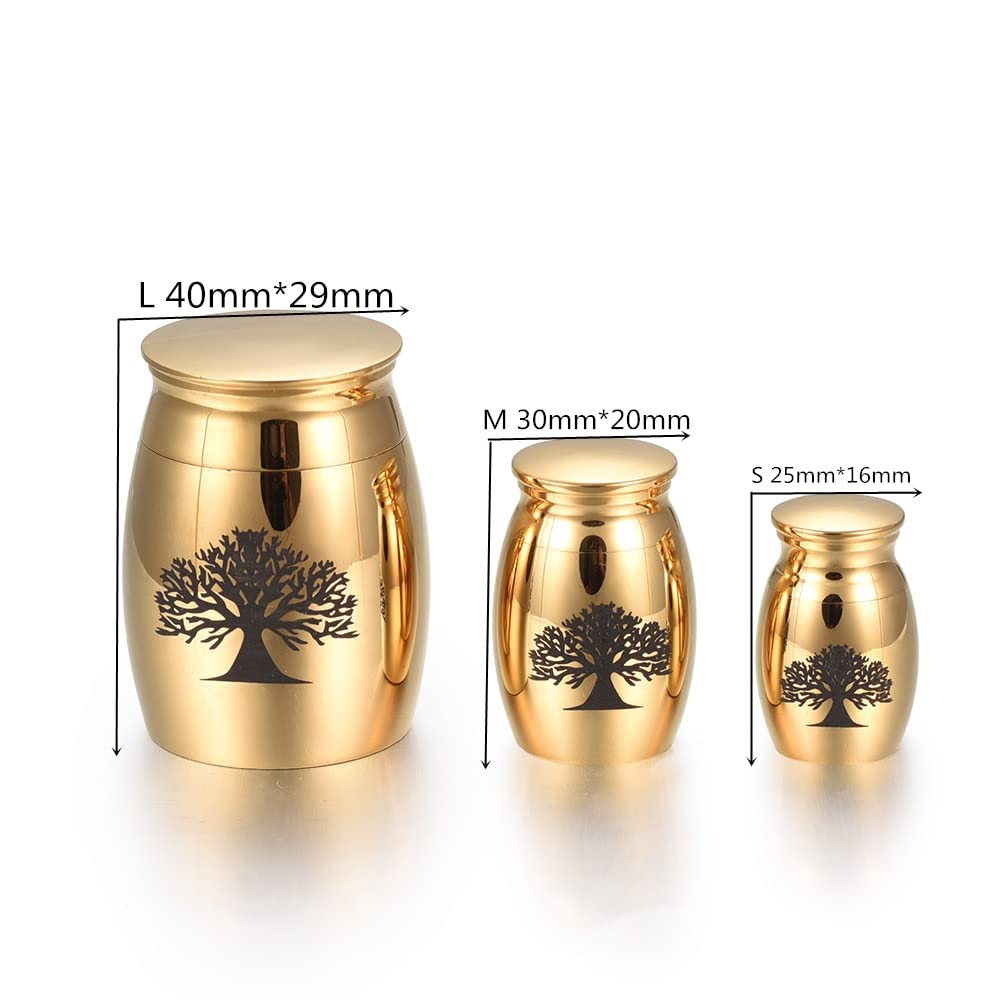 Edelstahl Baum des Lebens Andenken Beerdigung Urne für Asche Benutzerdefinierte gravierte Feuerbestattungsurne für menschliche Asche Urne klein 25mm 16mm Silber Farbe