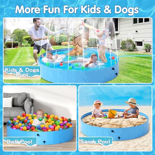 image for AWQM Foldable Dog Pool with Sprinkler, Outdoor Portable Non-Slip Kiddi