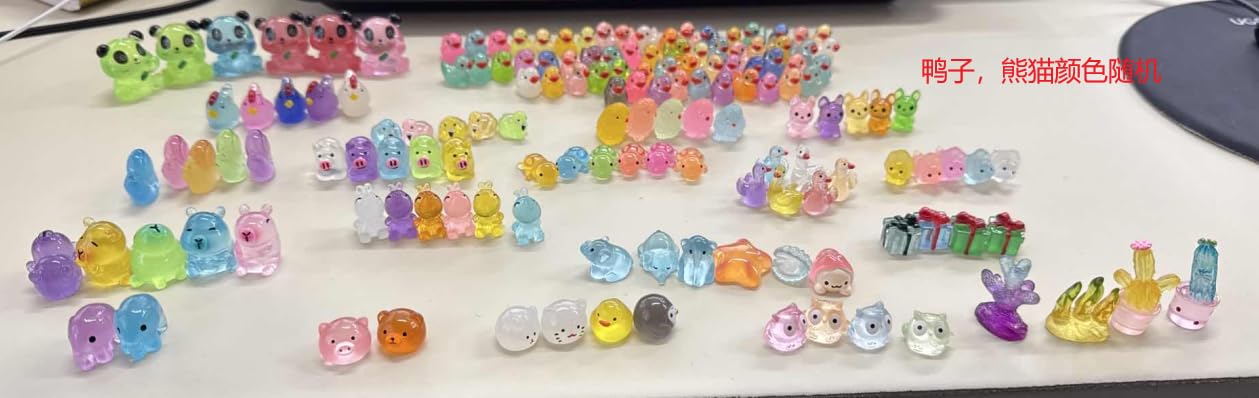 GSrenyu 150 pieces Luminous Miniature Resin Animals, 36 Styles Tiny Little Resin Animal Glow in the Dark Mini Small Plastic Animal Figures for Potted Garden Aquarium Dollhouse Decor — image 1