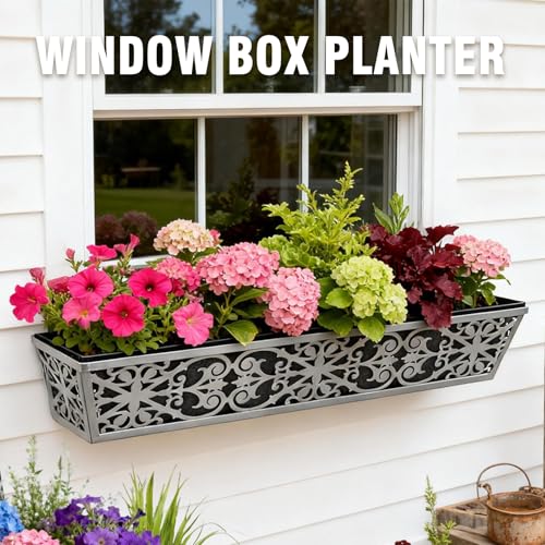 4 Pack 30 Inch Window Boxes Planter for Outdoor Plants Deck Railing Planters Box with Adjustable Brackets for Porch Fence Balcony Hanging Flower Baskets with Non-Woven Fabric Liner for Garden Décor by Karlliu - Used condition - Image 2