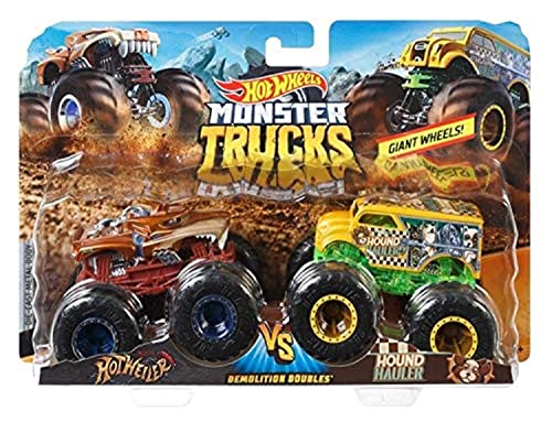 Monster Trucks Hot Wheels 1:64 Demo Doubles Hotweiler vs. Hound Hauler Giant Wheels