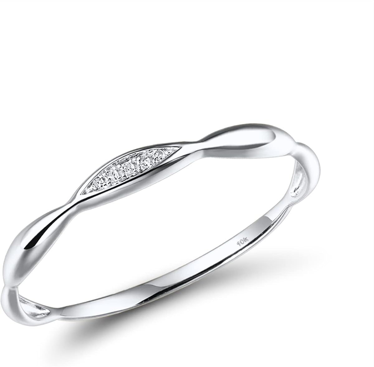 10K Solid Gold Genuine Diamond Dainty Twisted Stacking Ring for Women